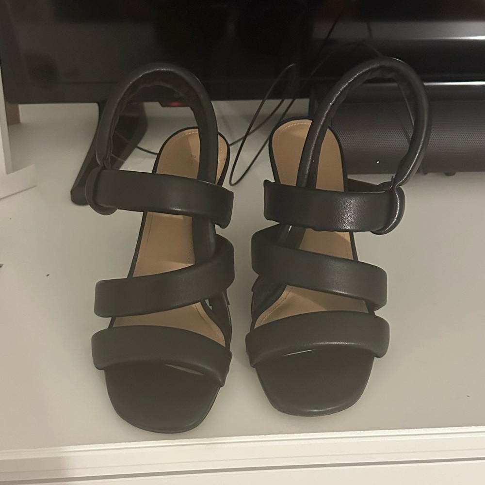 & Other Stories Leather Black Open Toe Heels… Soft Leather with 2 inch heel